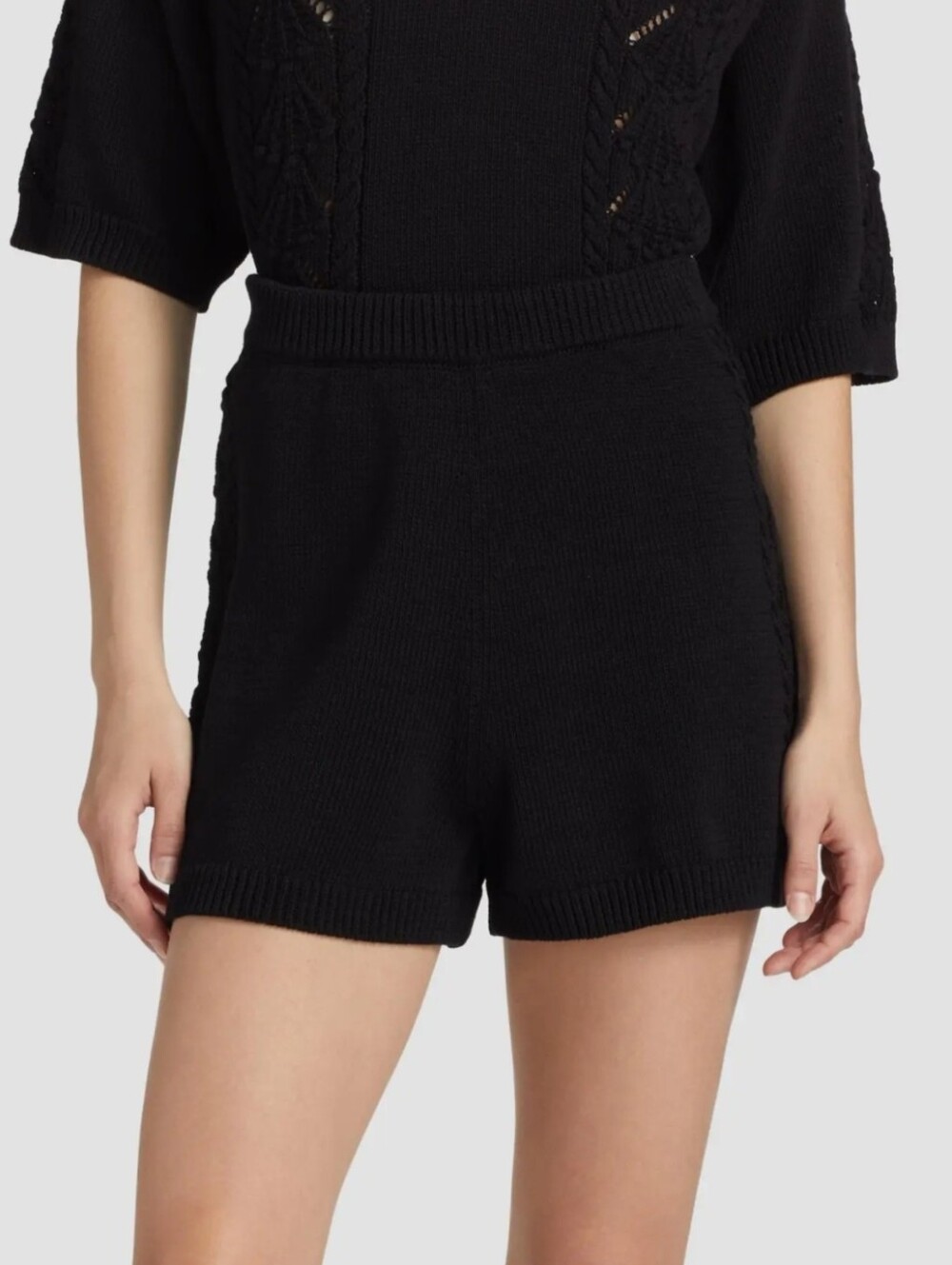 NWT LOULOU DE SAISON Black Andel Cable & Pointelle Knit High Waist Cotton Shorts